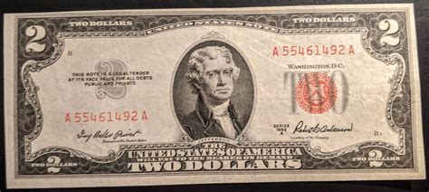1953a Higher Grade Two Dollar Bill Red Seal Note United States Etsy
