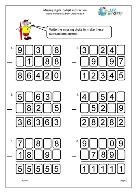 Missing Numbers In Subtraction Worksheets