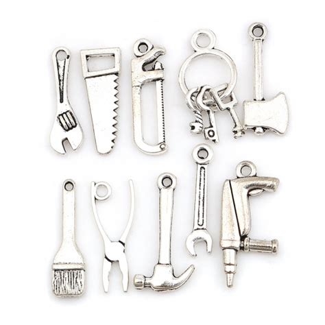 8seasons Zinc Based Alloy Charms Mixed Antique Silver Tools 27x12mm