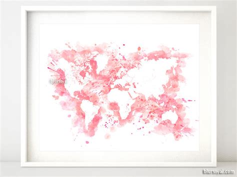 Light Pink Watercolor World Map In Distressed Strokes Blursbyai