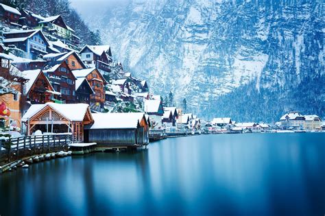 353870 Austria Hallstatt Lake Mountain Town Winter 4k Rare