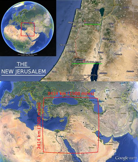 The Actual Size Of The New Jerusalem 1500 Miles 2414 Km Squared And