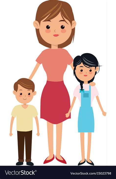 Cartoon Mother With Two Children A Boy And A Girl Vector Image