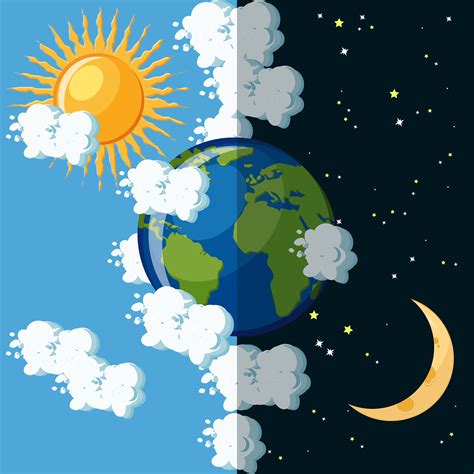 Day And Night On The Planet Earth 669614 Vector Art At Vecteezy