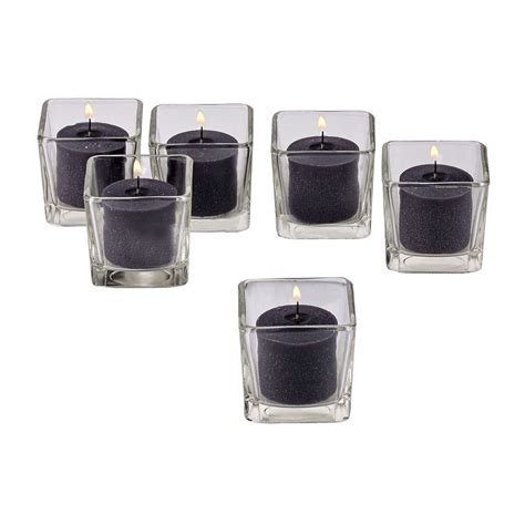 Light In The Dark Clear Glass Square Votive Candle Holders With Black