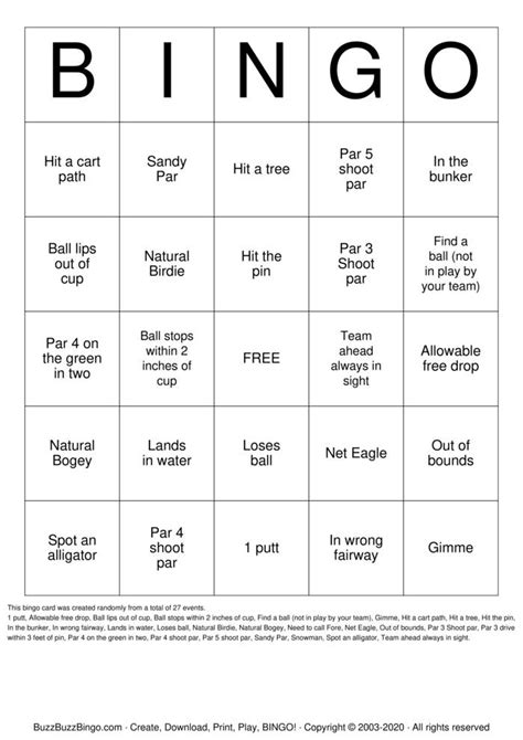 Golf Bingo Cards To Download Print And Customize