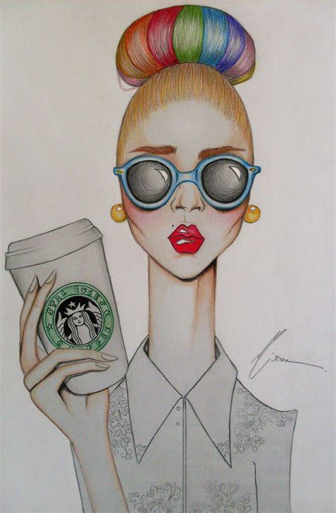 Sign up for free today! Haha, this is cute, art girl, coffee, starbucks, drawing | Art girl, Drawings, Girl drawing