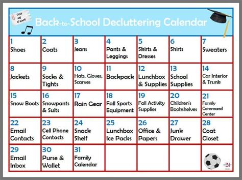 Back To School Calendar For Decluttering Organized 31