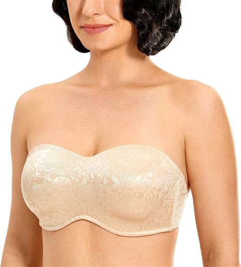Delimira Womens Jacquard Bandeau Underwire Minimizer Strapless Bra For Large Bust Clothing