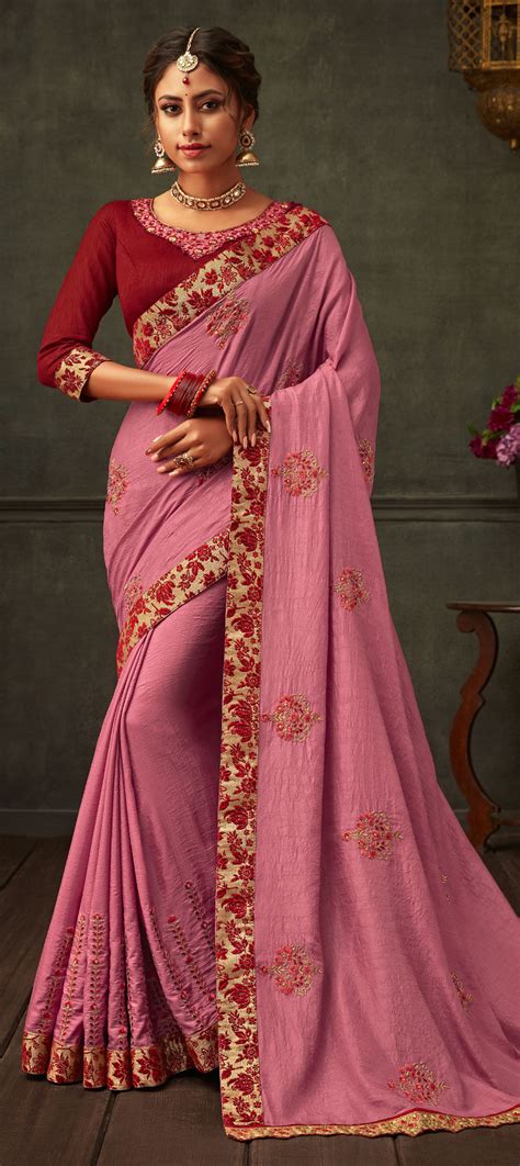 Traditional Pink And Majenta Color Poly Silk Silk Fabric Saree 1639880