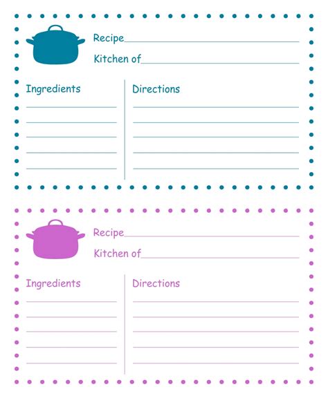 Christmas Recipe Card Blank Printable Instant Download Recipe Cards