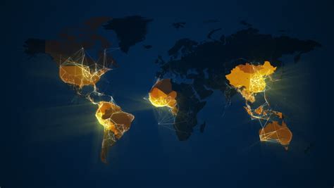 Loop Animation Of An Illuminated World Map A Network Of Lines Connect