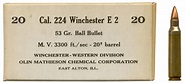 Lot 117 – Full 20-round box of Cal. 224 Winchester E2 cartridges, with ...