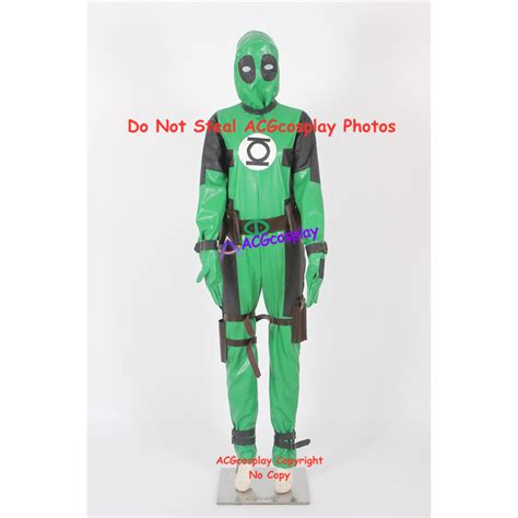 Marvel Comics Deadpool Cosplay Costume Green Lantern Style Faux Leather Made