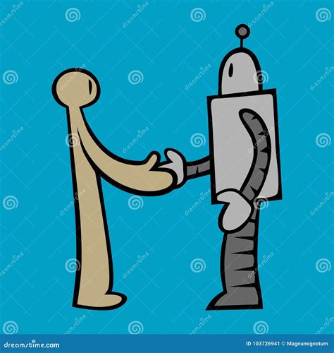 Human And Robot Handshake Cartoon Illustration Stock Vector