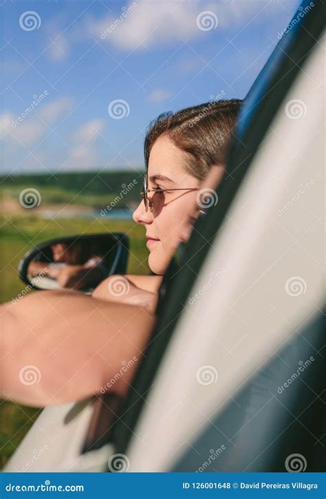 Girl Leaning On Window Of The Car Stock Photo Image Of Serene