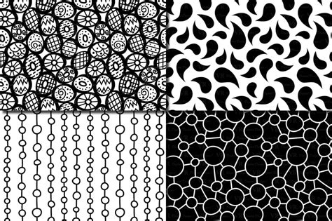 Black And White Hand Drawn Seamless Doodle Geometric Patterns By Vr