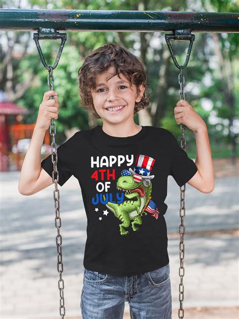 Kids T Shirts Happy 4th Of July Boys Toddler Trex Dinosaur American
