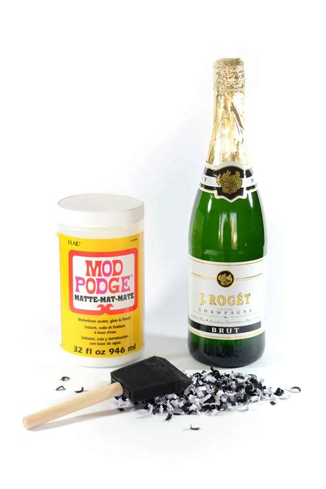 New Years Crafts Confetti Dipped Champagne Bottle Mod Podge Rocks
