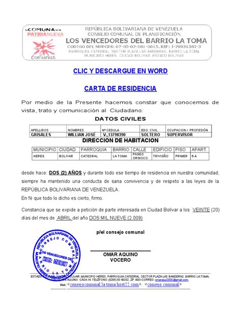 Carta De Residencia De Residentes Del Edificio