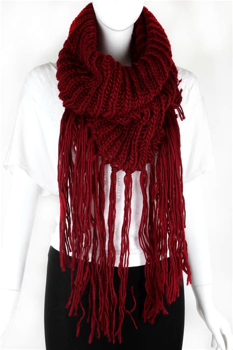 Knitted Fringe Infinity Scarf Scarves
