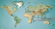 World Map 3d Render Topographic Map Color Border City Names High-Res ...