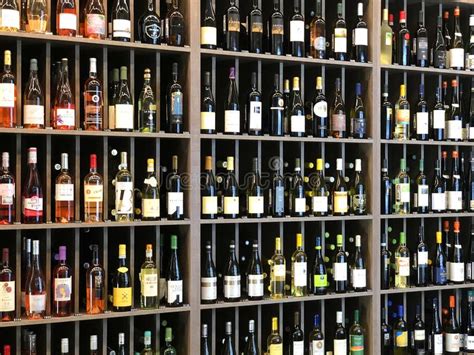 Bottles Of Various Wines On The Shelf Rack Of A Store Russia Saint