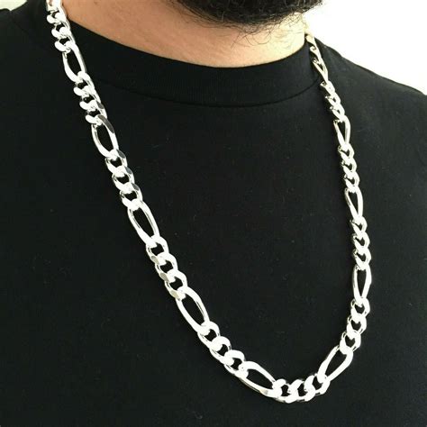 Mens Figaro Link Chain Necklace 11mm 133 Grams 28 Inch 925 Sterling Si J F M
