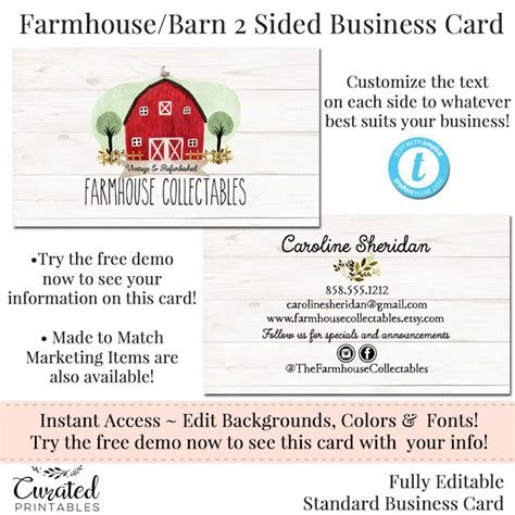 Barn Business Card Farmhouse Business Card Red Barn Business Card