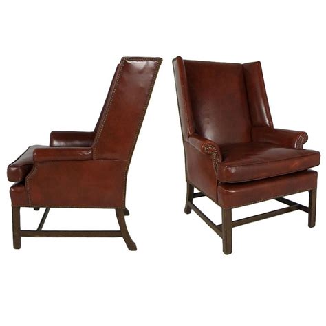 Pair Of Leather Wing Chairs With Nailhead Trim At 1stdibs Leather