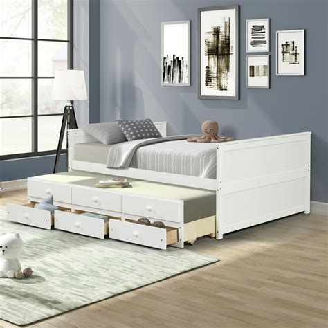 Full Bed Frame With Twin Size Trundle Seventh Solid Wood Daybed With 3