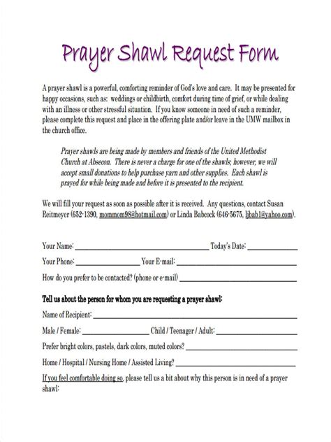 Free 9 Prayer Request Forms In Pdf