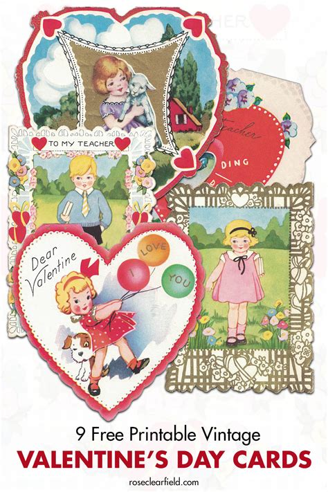 9 Free Printable Vintage Valentines Day Cards Rose Clearfield