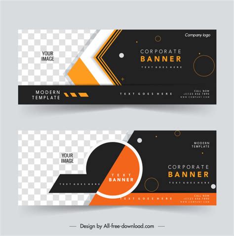 Templat Banner Perusahaan Desain Horizontal Kotak Kotak Yang Elegan