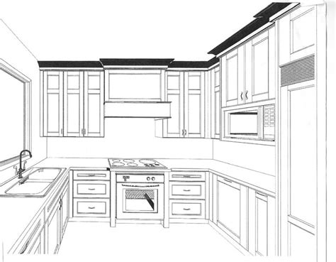 See how to draw from a worm's eye view, a 3d building in. 3D Drawing Kitchen 2 - | Kitchen cabinets drawing, Kitchen ...
