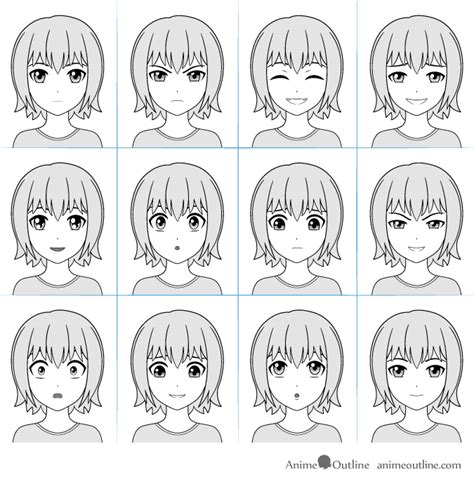 Anime Facial Expressions Chart With 12 Expressions Face Drawing