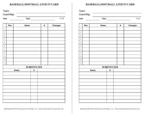Download Baseball Lineup Sheets For Free Formtemplate