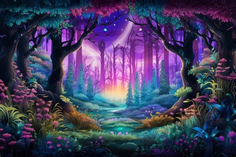Premium Ai Image An Illustration Of A Magical Forest At Night