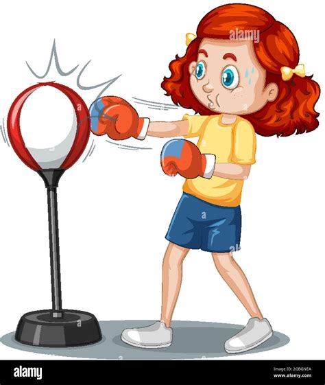 A Girl Cartoon Character Doing Boxing Exercise Illustration Stock