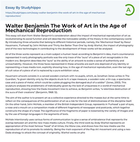 Walter Benjamin The Work Of Art In The Age Of Mechanical Reproduction