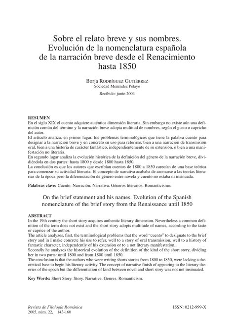 PDF Sobre el relato breve y sus nombres Evolución de la nomenclatura