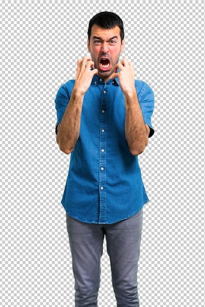 Premium Psd Handsome Man With Blue Shirt Annoyed And Angry In Furious