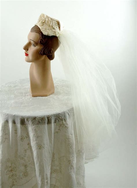 1950s Wedding Veil With Satin Cap Ivory Alencon Lace And Beads Etsy