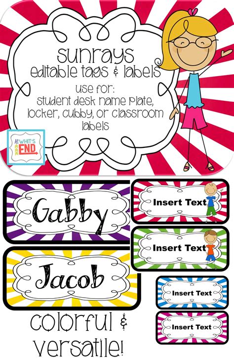 Sunrays Editable Tags And Labels Classroom Printables Back To School