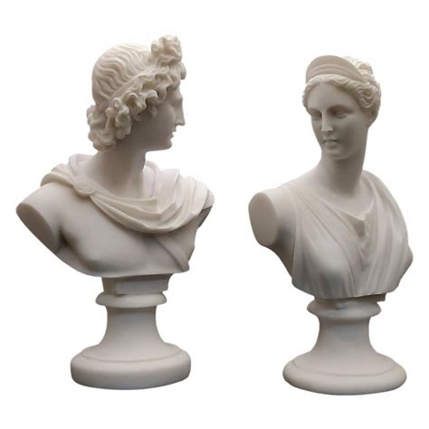 Set 2 Busts God Apollo And Goddess Artemis Diana Greek Cast Marble Sculpture
