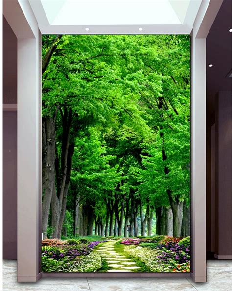 3d Wallpaper For Room Green Forest Backdrop Stone Path