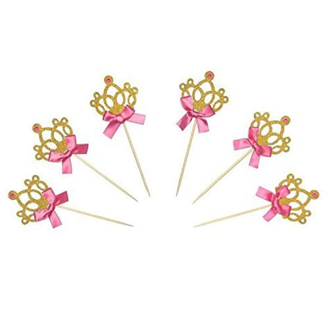 Gold Glitter Princess Crown Tiara Cake Cupcake Toppers Picks For Party
