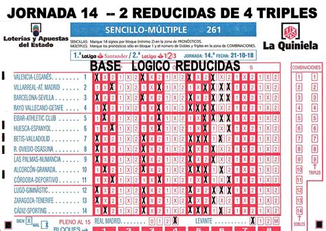 J14 Reducida De La Quiniela El Chico De Gabino