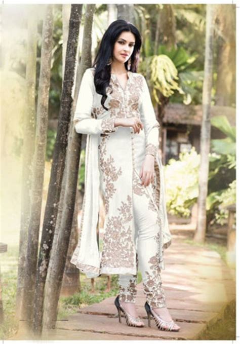 White Georgette Embroidered Semistitched Salwar Anbazaar 726524