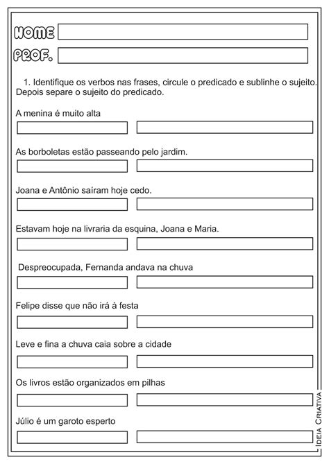 Atividades Sobre Sujeito E Predicado 4 Ano